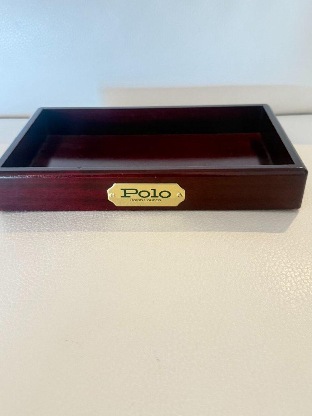 Vintage Polo Ralph Lauren Valet Mahogany Wood Tray Trinket Display W Plaque